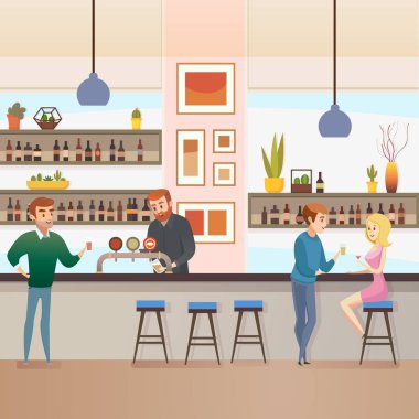 Restoran Bar veya Pub ziyaret edenler düz vektör ile