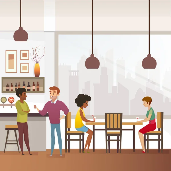 Restaurante, Bar ou Pub Cheio de Clientes Flat Vector —  Vetores de Stock