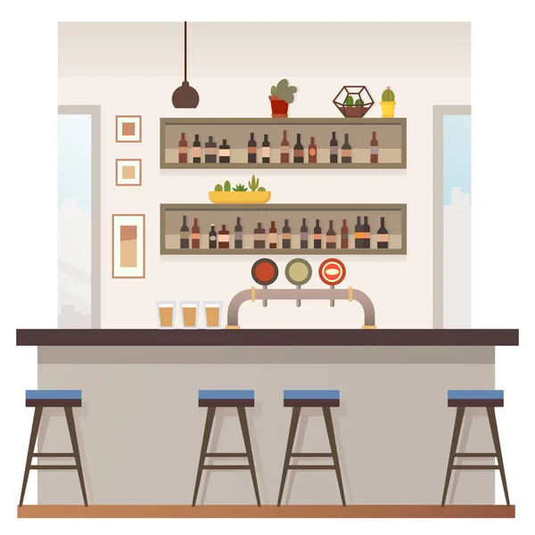 Empty Bar or Pub Interior Flat Vector Illustration — Stock Vector