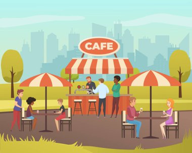 Sokak Cafe veya yaz Bar Şehir Parkı düz vektör