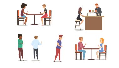 Restoran veya Bar çok uluslu müşteriler Set vektör