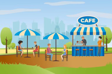 Sokak Cafe veya yaz Bar Şehir Parkı düz vektör