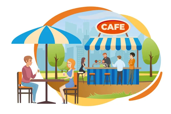 Street Bar or Fast Food Cafe in City Park Vector — Stock Vector