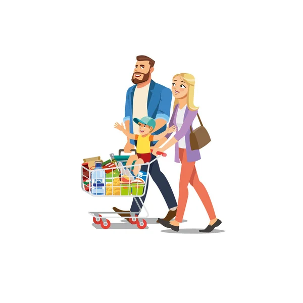 Οι γονείς με παιδί ψώνια στο σούπερ μάρκετ διάνυσμα — Διανυσματικό Αρχείο