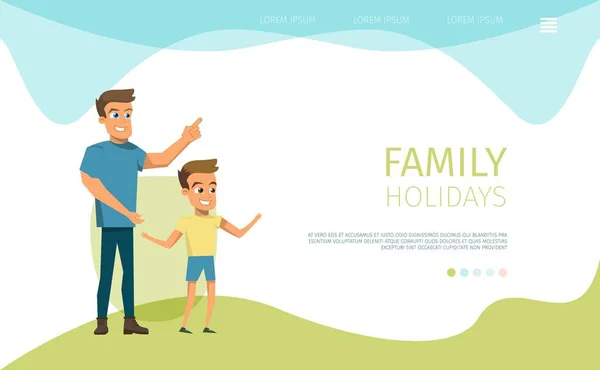 Modèle de page d'atterrissage vectoriel plat de vacances en famille — Image vectorielle