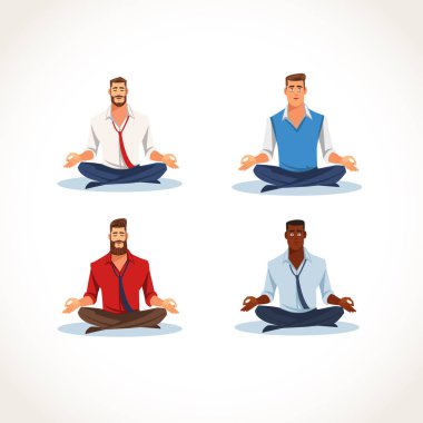 İş insanlar düz vektörel çizimler meditasyon kümesi