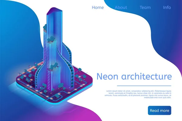 Neon architektura budynek nowoczesny Smart metropolii — Wektor stockowy