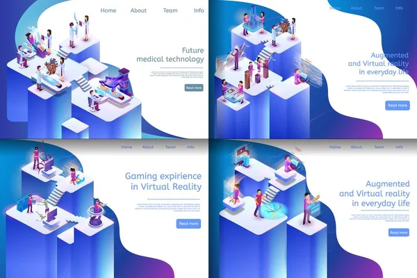 Isometric Illustration Virtual Reality Process - Stok Vektor