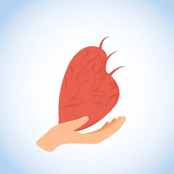 Corazón humano en la mano Vector plano icono o logotipo — Archivo Imágenes Vectoriales