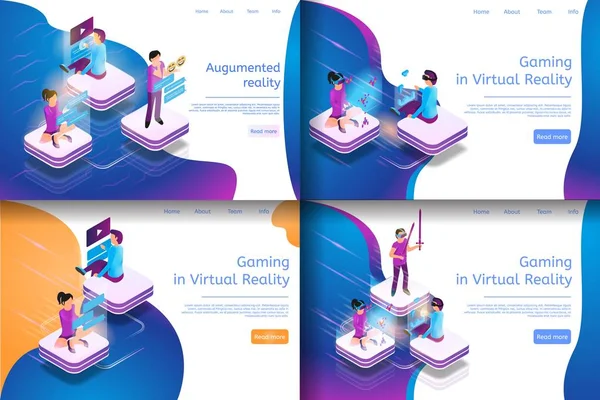 Comunicazione online isometrica, gioco virtuale — Vettoriale Stock