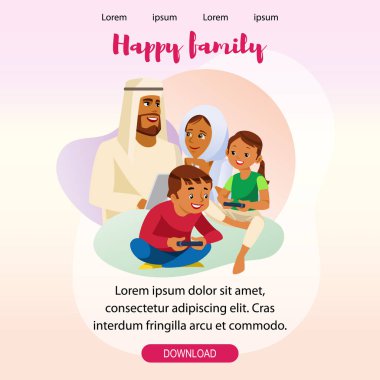 Mutlu Müslüman aile vektör açılış sayfası şablonu