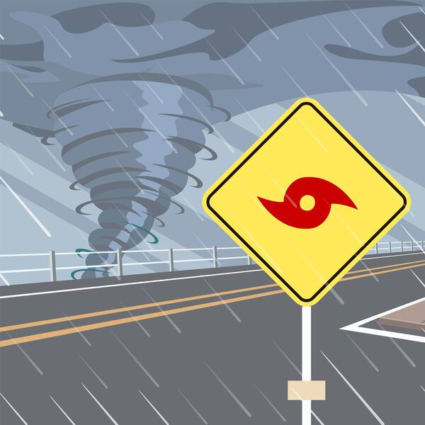 Hurricane Danger Warning Road Sign Flat Vector