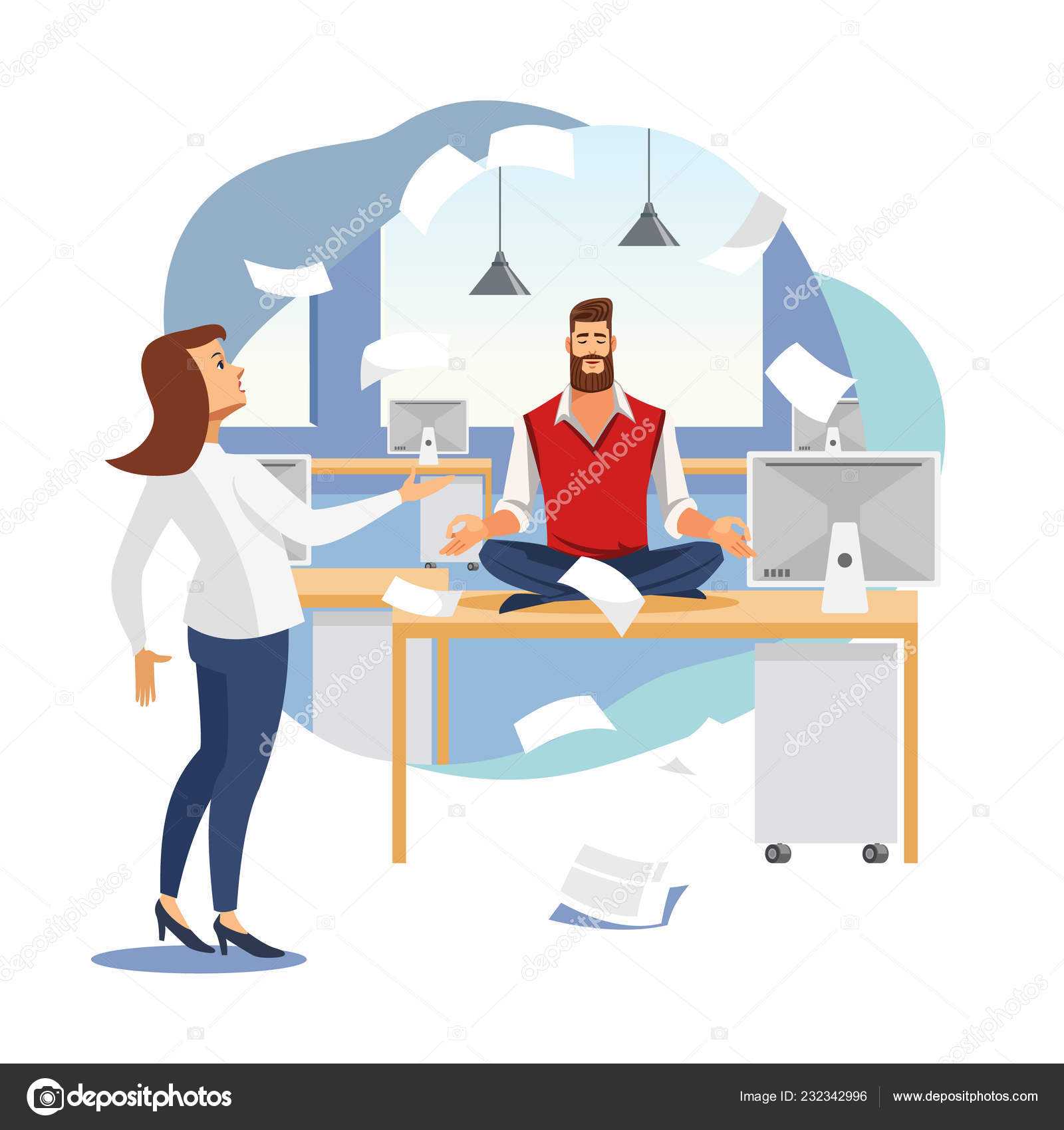 Stress Relief In Office Work Flat Vector Concept Stock Vector