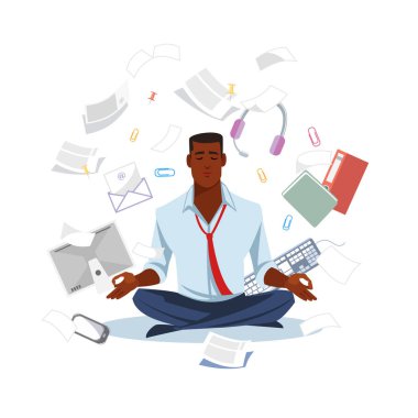 İşadamı sakin düz vektör almak için meditasyon