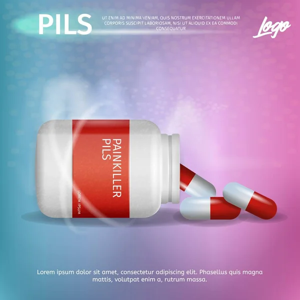 Banner advertentie verpakking pijnstiller Pils — Stockvector