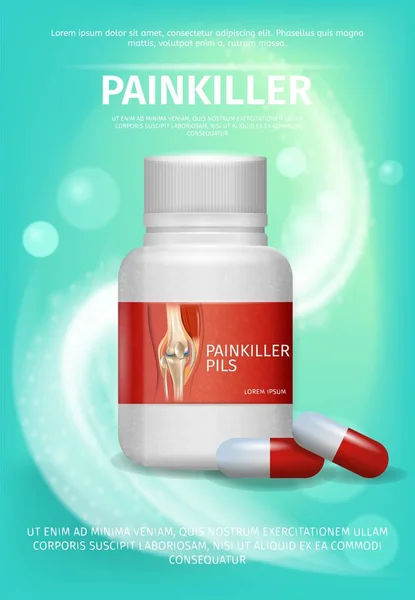 Banner Anuncio Embalaje Pils analgésicos — Vector de stock