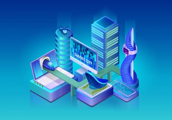 Smart City Technologies Conceito de Vetor Isométrico — Vetor de Stock