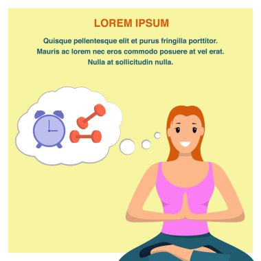 Kadın oturur Lotus pozisyonu gülümseyen spor dahil