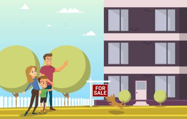 Mutlu aile yeni ev düz vektör kavramı satın alma