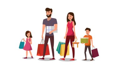 Mutlu genç aile düz vektör kavramı alışveriş