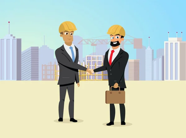 Partners Handshaking op bouw Site Vector — Stockvector