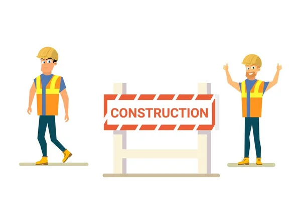 Construction Company Happy Workers Flat Vector — Stock Vector