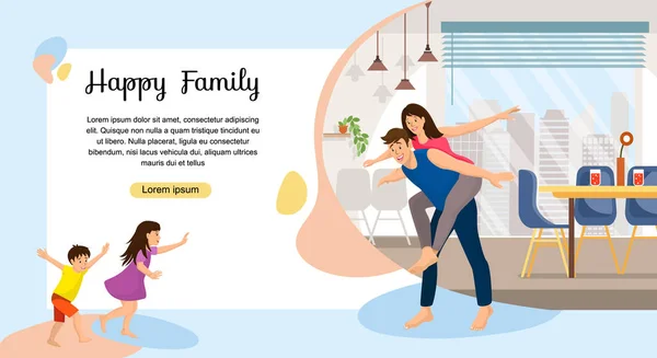Bonne famille bénéficiant d'une nouvelle bannière Web vectorielle à la maison — Image vectorielle