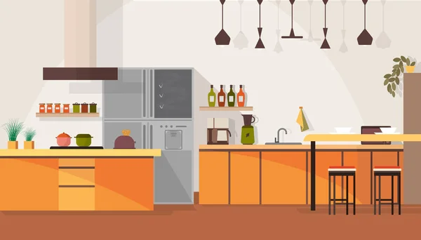 Moderne keuken interieur Cartoon Vector — Stockvector