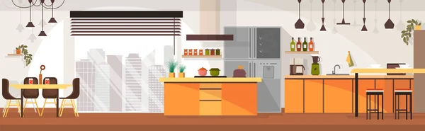 Vector de dibujos animados de diseño interior de cocina moderna — Archivo Imágenes Vectoriales