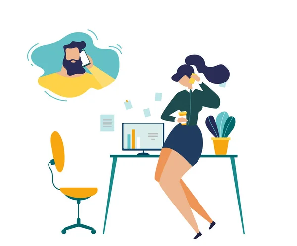 Businesswoman Llamando marido plana Vector Concepto — Vector de stock