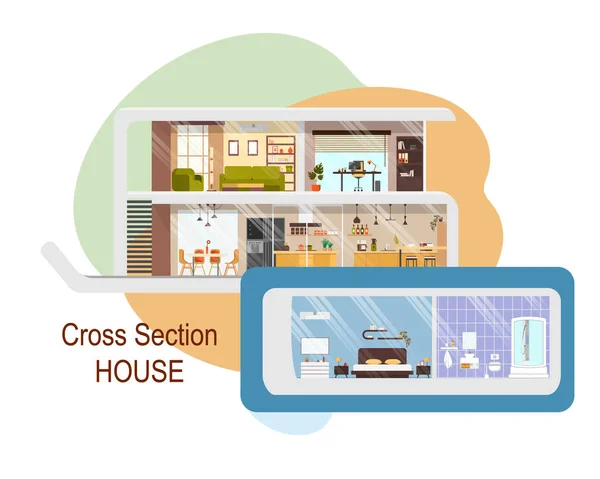 미래 하우스 섹션 벡터 인테리어 크로스 — 스톡 벡터