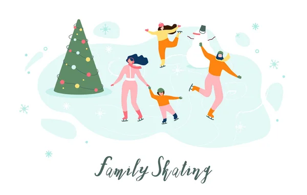 在溜冰场矢量概念上与家人一起溜冰 — 图库矢量图片