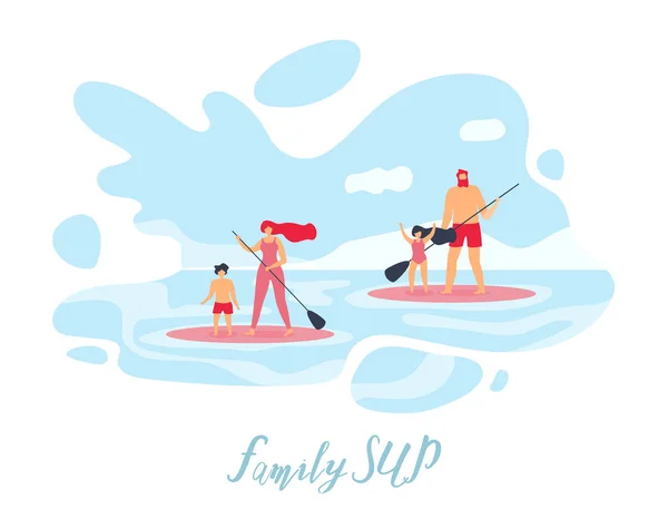 Családi Standup Paddleboarding lapos Vector-Banner — Stock Vector