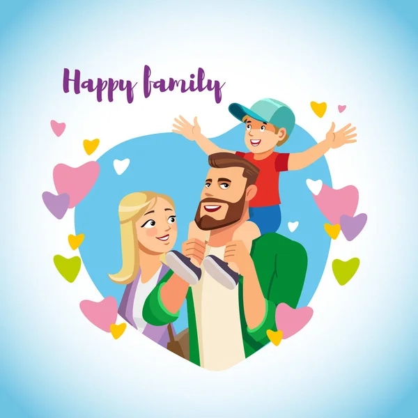 Happy Family Cartoon Vector Concept Smiling Blond Mother Brown Haired — Vector de stock