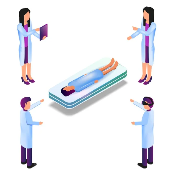 Grupo Isométrico Doctor Realidad Virtual Procesos Ilustración Vectorial Hombre Mujer — Vector de stock