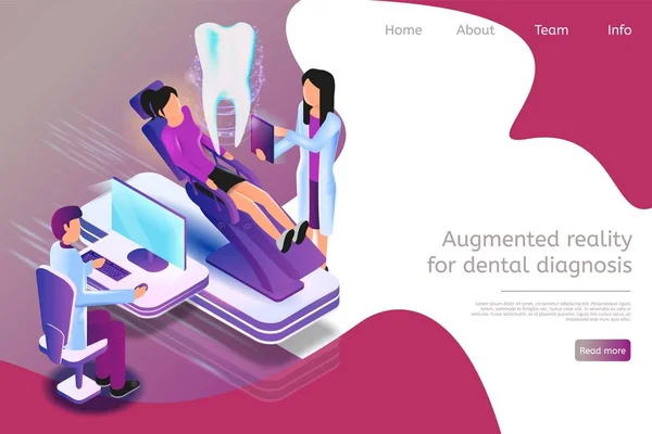 Isometrisch Augmented Reality Voor Tandheelkundige Diagnose Vector Banner Afbeelding Man — Stockvector