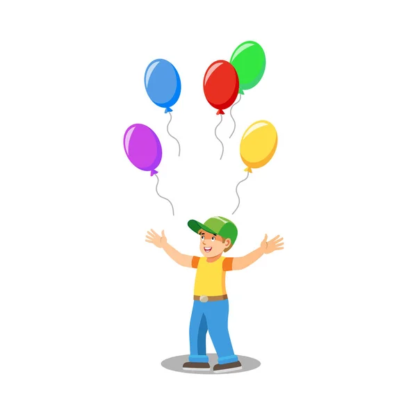 Happy Child with Balloons Isolated Cartoon Vector — Stock Vector