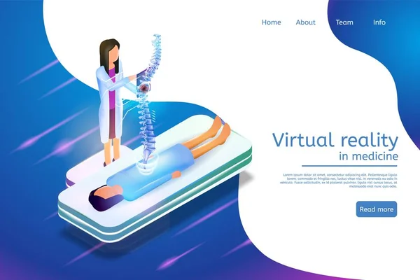 Banner isometrico Realtà virtuale in medicina 3d — Vettoriale Stock