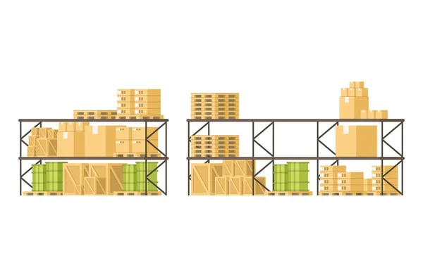 Box Freight Load and Goods on Shelf in Warehouse — Stockový vektor