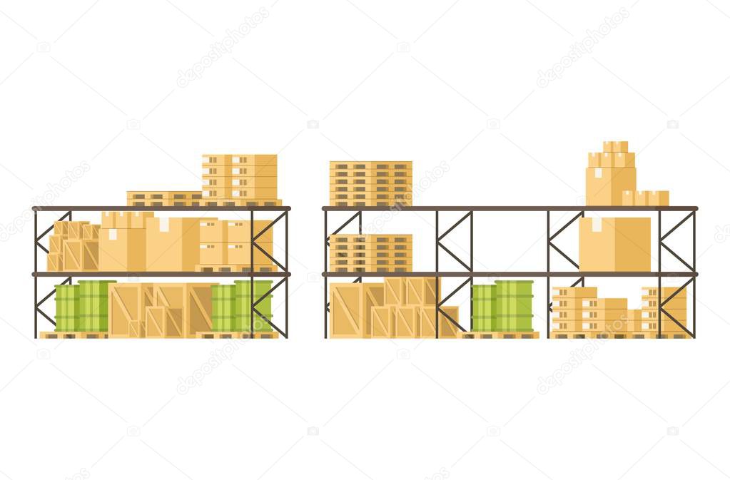 Box Freight Load and Goods on Shelf in Warehouse