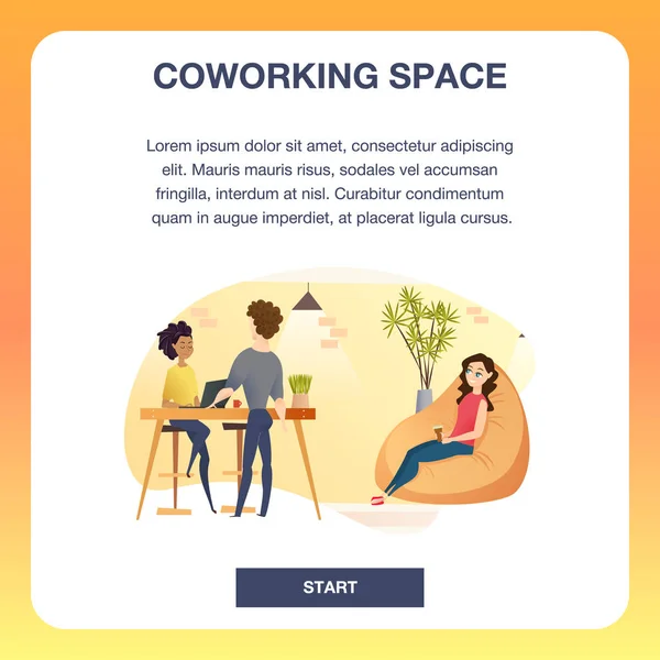 Gruppo di Freelancer in Coworking Space Banner — Vettoriale Stock