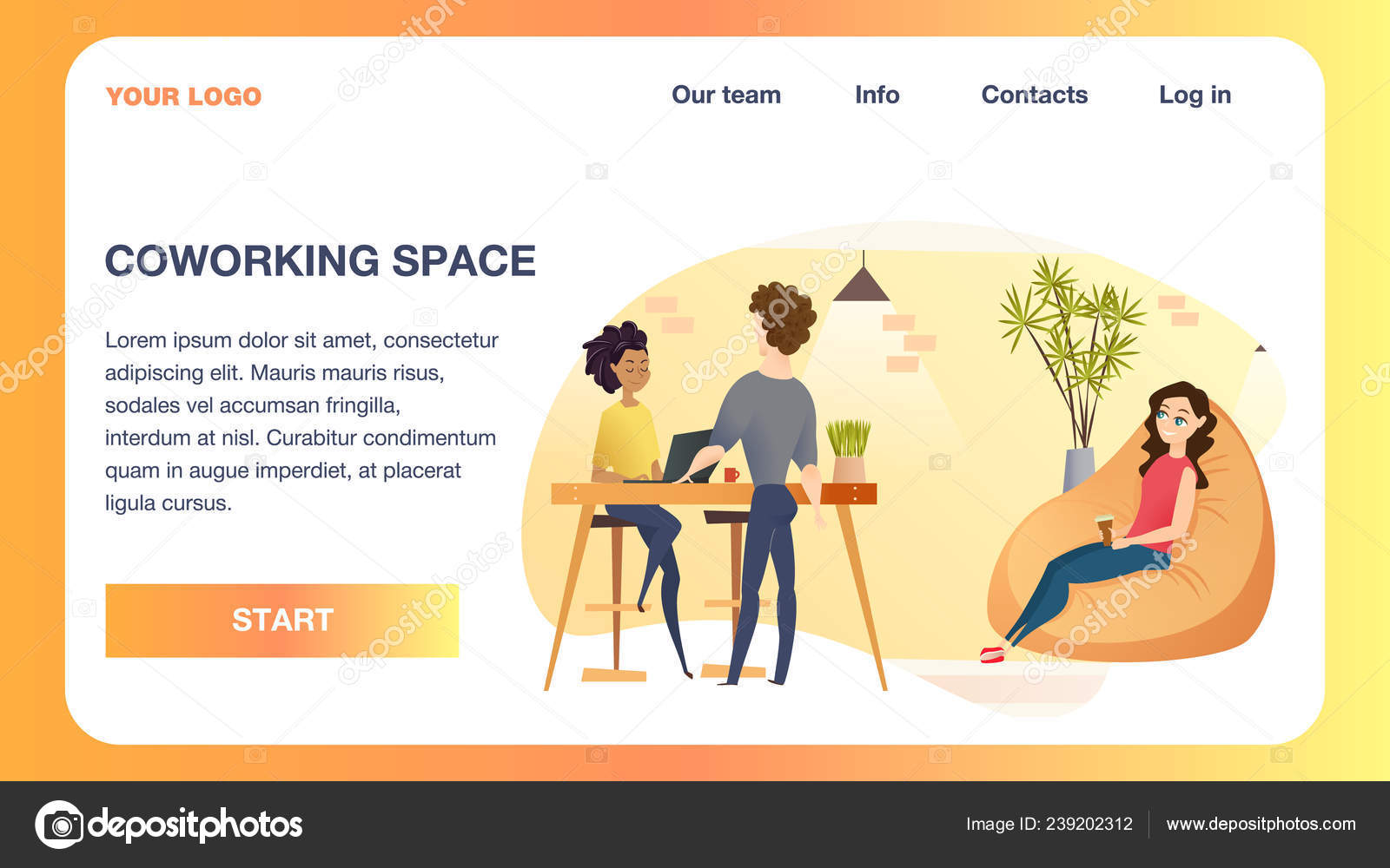 Freelance Character Rest And Work At Coworking Stock Vector