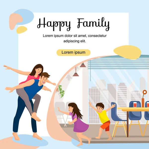 Felice famiglia godendo nuovo banner web vettoriale domestico — Vettoriale Stock