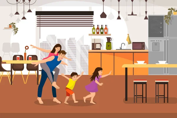 Familia feliz Comprar Nuevo Hogar Dibujos Animados Vector Concepto — Vector de stock