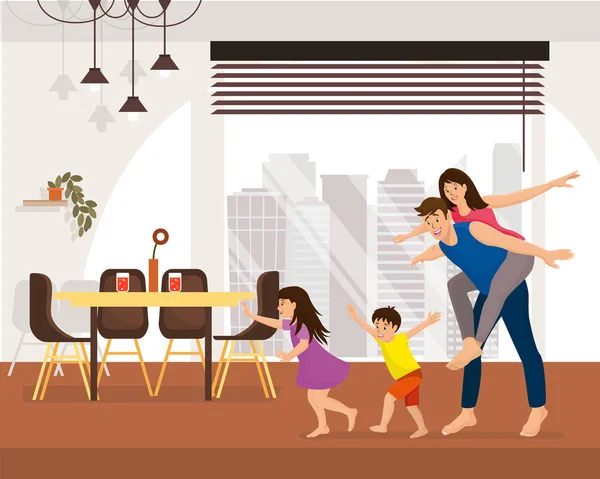 Happy Family Enjoying New Apartment Cartoon Vector — ストックベクタ