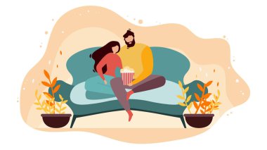 Bilemek düz vektör kavramı, film izlerken Çift