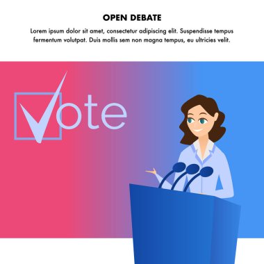 Genel konuşma sahne vermek düz illüstrasyon kadın