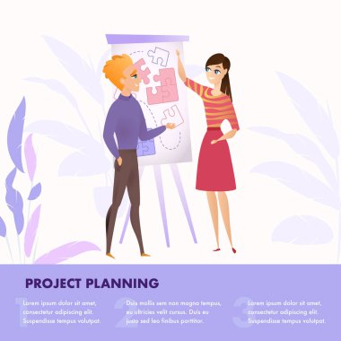 Projede çalışan düz resimde grup insanlar