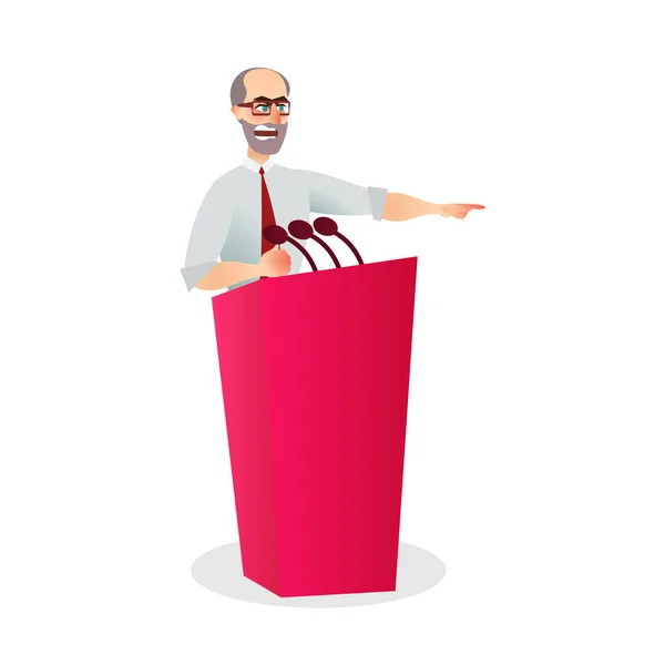 Illustration Homme en colère parlant Podium Microphone — Image vectorielle