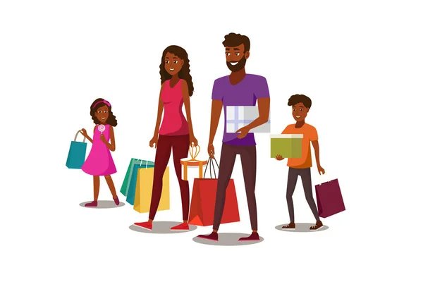 Feliz Jovem Família Compras Plano Vector Conceito — Vetor de Stock